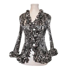 Vintage Black & White Zebra Printed Ruffle Blouse –  Top Size M